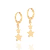 Pendientes Argolla con Estrellas colgantes laminados en Oro 18k