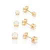 Pendientes Triples con Zirconios, Laminados en Oro 18k